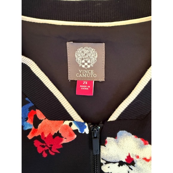 Vince Camuto Jacket Womens 2X Black Floral Bomber Full Zip Lined Pockets - Picture 6 of 13